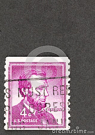 Red Violet Abraham Lincoln Stamp with Copy Space Editorial Stock Photo