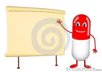 Red vitamin capsule and paper roll Stock Photo