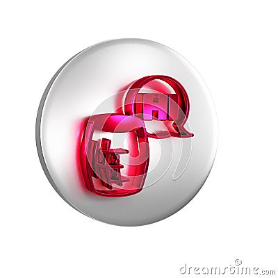 Red Voice assistant icon isolated on transparent background. Voice control user interface smart speaker. Silver circle Stock Photo