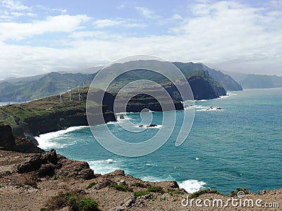 Red volcanic cliffs at Pedra furada in Madeira Stock Photo