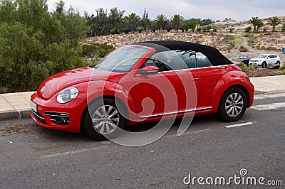 Red Volkswagen Beetle cabrio Editorial Stock Photo