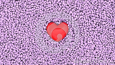 red volume heart model lies in scattering of small hearts, pills, 3d illustration, Valentine's Day, concept health medical Cartoon Illustration