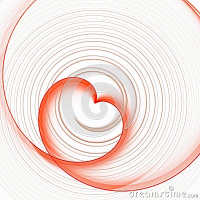 Red volumetric heart on beige circles on a white background. Abstract fractal background. Cartoon Illustration