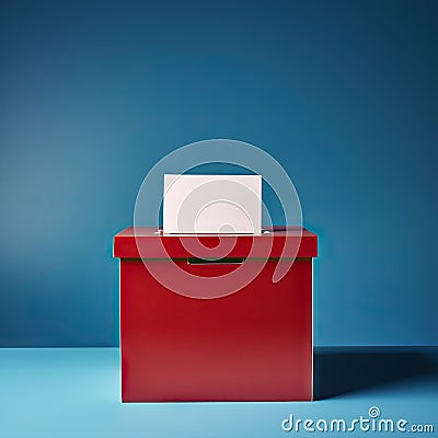 red voter ballot box infront of blue background, concept image us elections Stock Photo