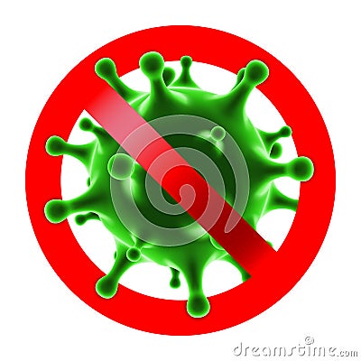 Red Warning Stop Sign with Virus or Bacteria Cell Vector Illustration