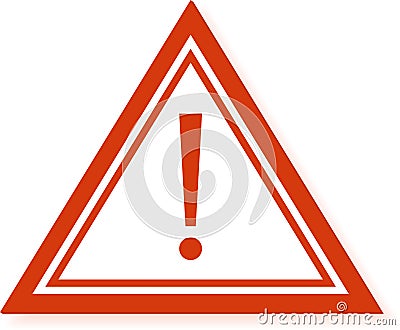 Red warning traffic sign with white background showing exclamation point in triangle shape representing caution, danger Vector Illustration