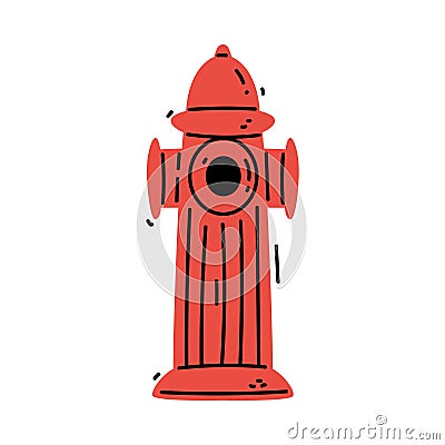 Red Water Hydrant or Fireplug with Valve as Firefighting Equipment Vector Illustration Vector Illustration