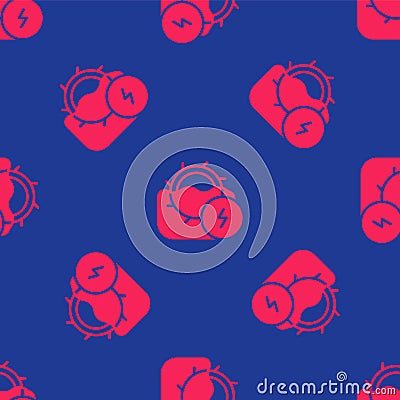 Red Water mill icon isolated seamless pattern on blue background. Water wheel energy. Hydro power turbine wheel. Vector Vector Illustration