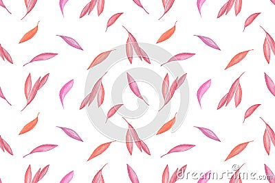 Red watercolor fancy leaves repeat pattern, floral composition, simple seamless ornament Stock Photo