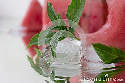 red watermelon ice cubes mint water Stock Photo
