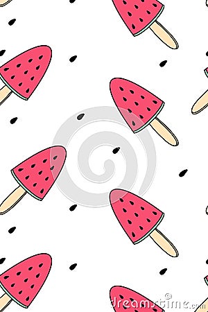 Red Watermelons Ice Cream white background. Seamless pattern illustration summer sliced melon. Vector abstract page for design Vector Illustration