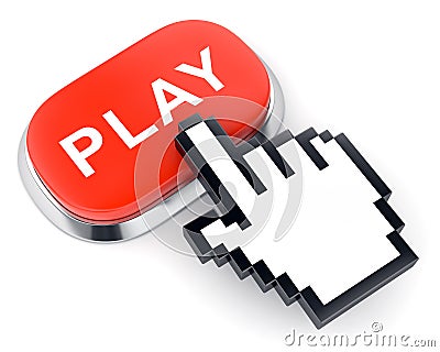 Red web video button Play and hand shaped cursor Stock Photo