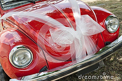 Red wedding car Stock Photo