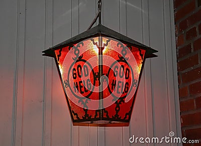 A red welcoming Christmas lantern Stock Photo