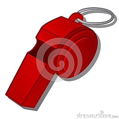 Red whistle of the coach isolated on white background. Vector cartoon close-up illustration. Vector Illustration