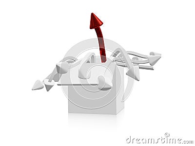 Red and White Arrows Rising From a White Box Cartoon Illustration