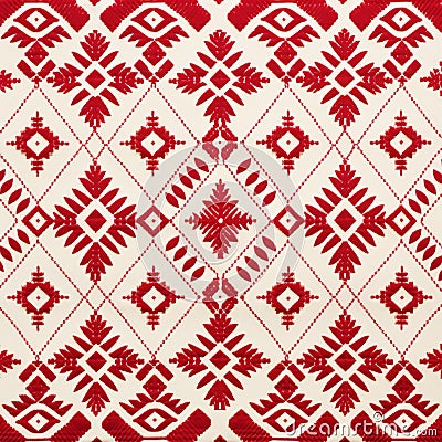 Red And White Aztec Pattern Rug: Conceptual Embroideries And Detailed Background Elements Stock Photo