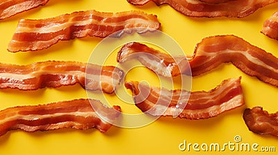 Minimalist Bacon Flatlay On Vibrant Yellow Background Stock Photo