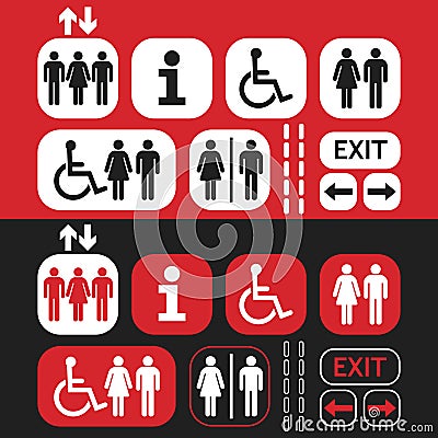 Red, white and black public access signs and icons set Vector Illustration