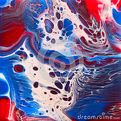 Red, White, Blue Acrylic Paint Chaos Stock Photo