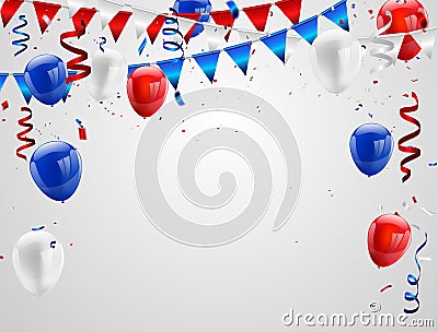 Red White blue balloons confetti Cartoon Illustration