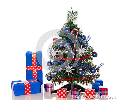 A red white blue christmas tree Stock Photo