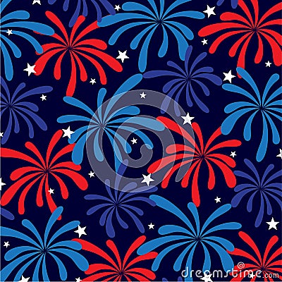 Red white blue fireworks and stars Stock Photo