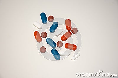 Red White Blue generic drug pills Stock Photo