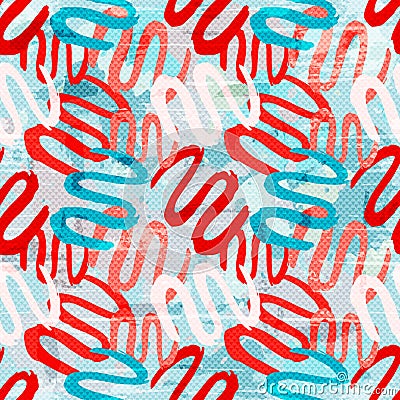 Red white blue graffiti lines on a white background seamless pattern Vector Illustration