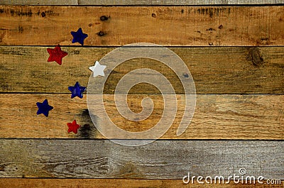 Red, white and blue stars on pallet wood Stock Photo