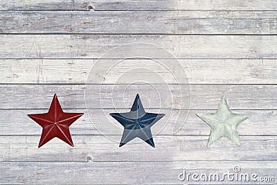 Red white and blue stars on wood floor Stock Photo