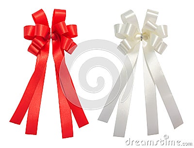 Red and white bow tale glossy ribbon, christmas, reward, prize, Stock Photo