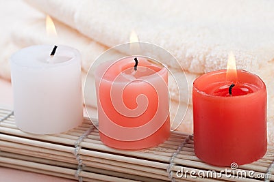 Red and white candles Stock Photo