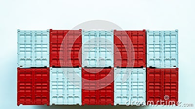 Red and white cargo container, Distribution box import export, Global business transportation delivery freight international Stock Photo