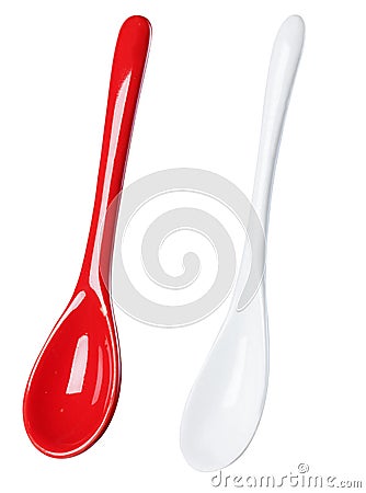 Red, white, ceramic spoon Stock Photo