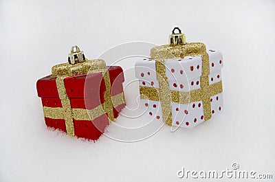 Red and white Christmas decorations Stock Photo