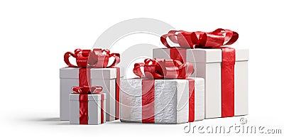 Red and white Christmas presents isolated 3d-illustration Cartoon Illustration