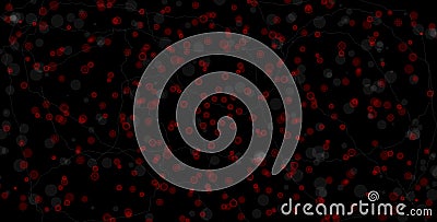 Red and white circles on black background. Abstract bokeh background illustration. Beautiful red abstract lights. Cartoon Illustration