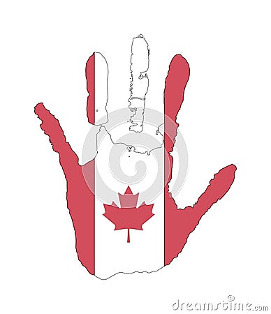 Vector handprint in the form of the flag of Canada. red and white color of the flag Stock Photo