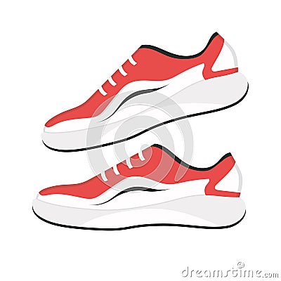 Red-white colored golf shoe isolated on white background vector illustration. A pair of golf shoes. Vector Illustration