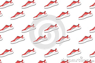 Red-white colored golf shoe pattern on white background vector illustration. Golf shoes pattern. Golf equipment Vector Illustration