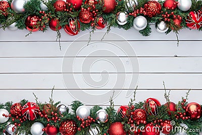 Red and white colorful festive double Xmas border Stock Photo