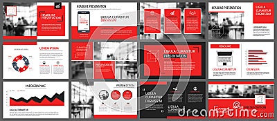 Red and white element for slide infographic on background. Prese Vector Illustration