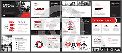 Red and white element for slide infographic on background. Prese Vector Illustration