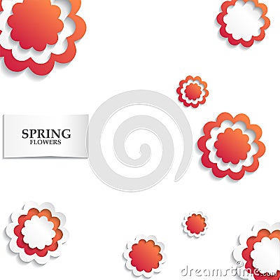 Red and white floral paper background. Spring background with beautiful colorful flower. Vector illustration template.banners.Wall Vector Illustration