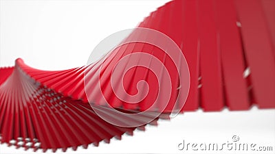 Red and white geometric tech abstract motion design. Stock. Modern background of red glossy pyramids in abstract motion Stock Photo