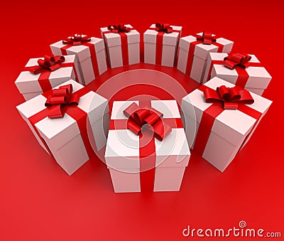 Red and white gift boxes circle lateral Stock Photo