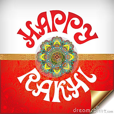 Red and white Happy Rakhi greeting card Vector Illustration
