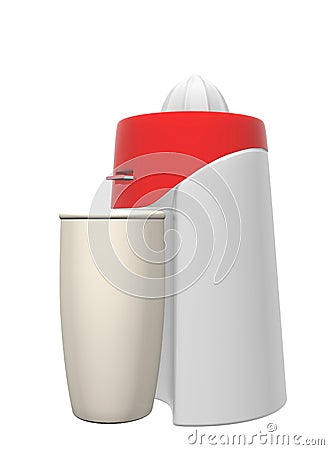 Red and white juicer and tall beige glass, 3D illustration Cartoon Illustration