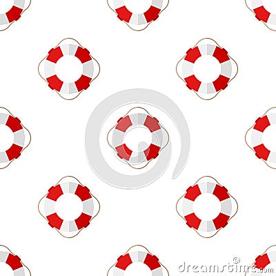 Red and White Lifebuoy Seamless Pattern Vector Illustration